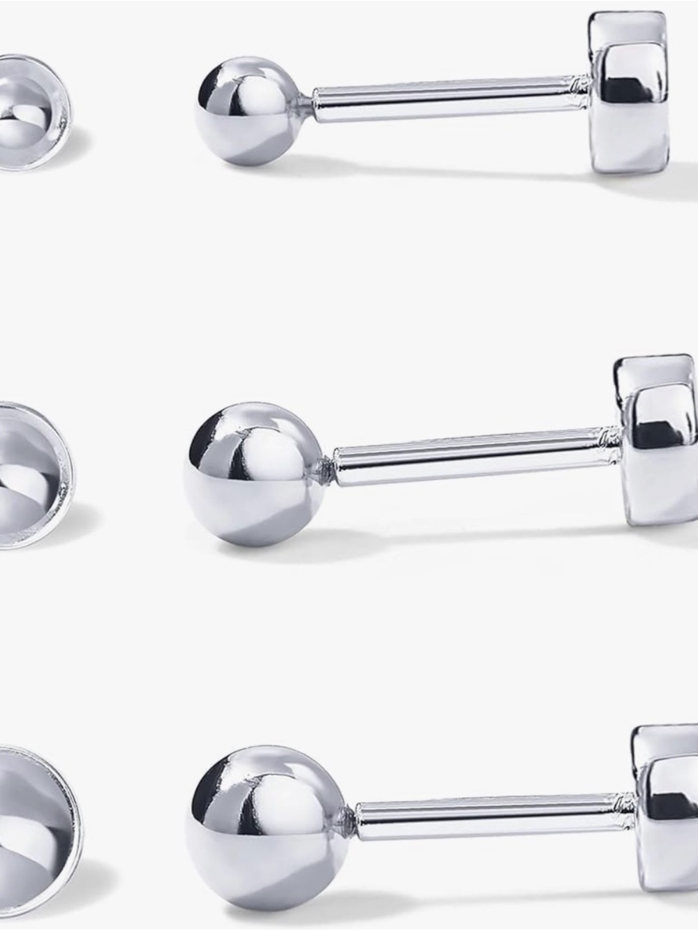 PAVOI Silver Ball Stud screw back Earrings - set of 3 sizes